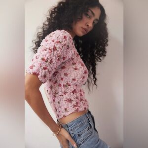Free People Rosie Posie Top pink and floral smocked top size small (NWOT)